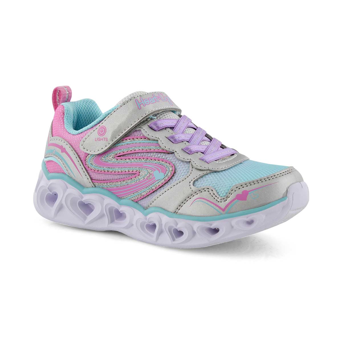 Grls Heart Lights slvr/mlt light up snkr