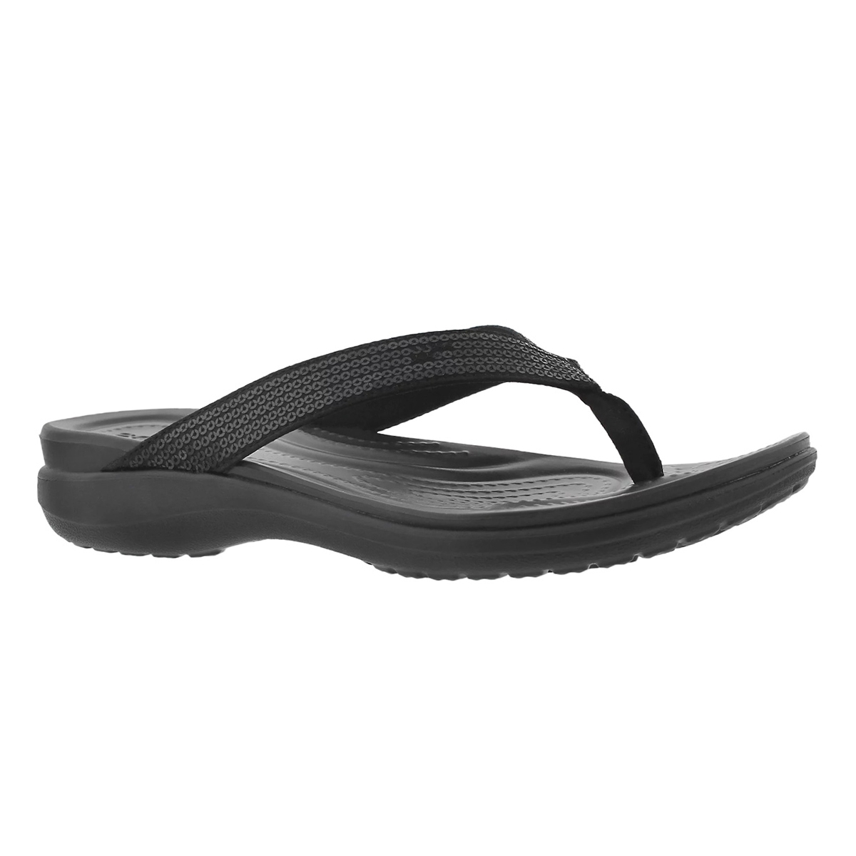 Lds Capri V Sequin black thong sandal