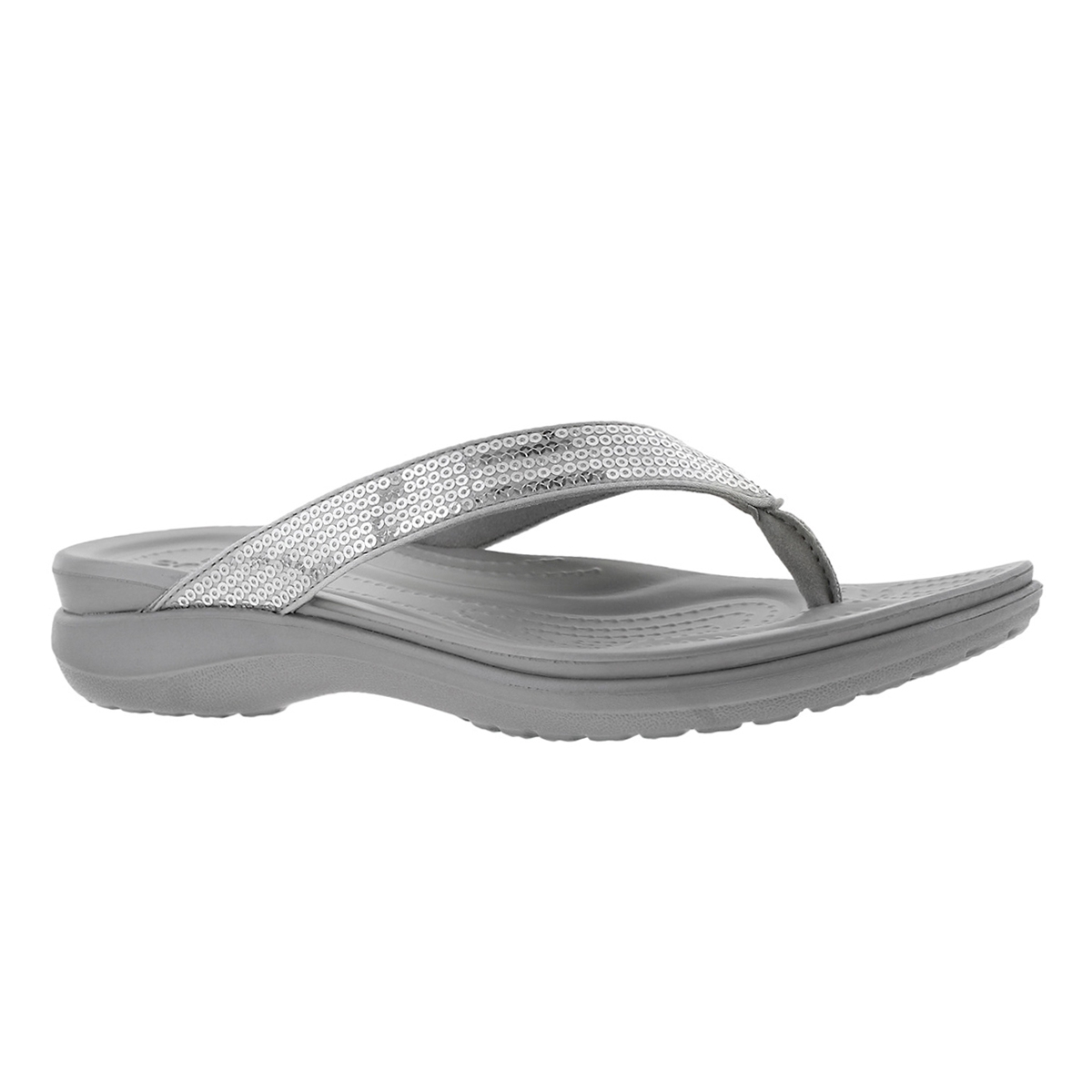 Lds Capri V Sequin silver thong sandal