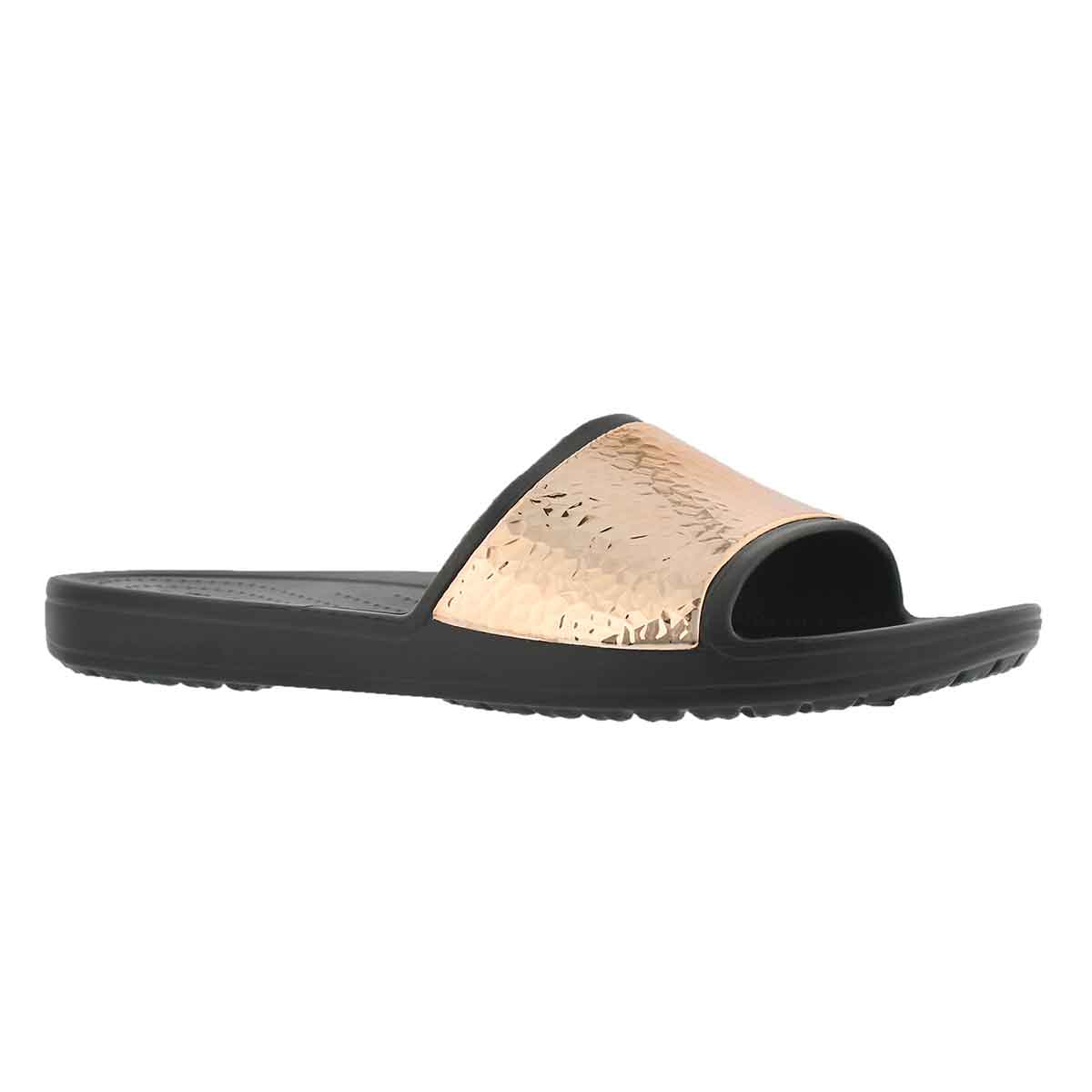 Lds Sloane Hammered blk/rse gld sandal