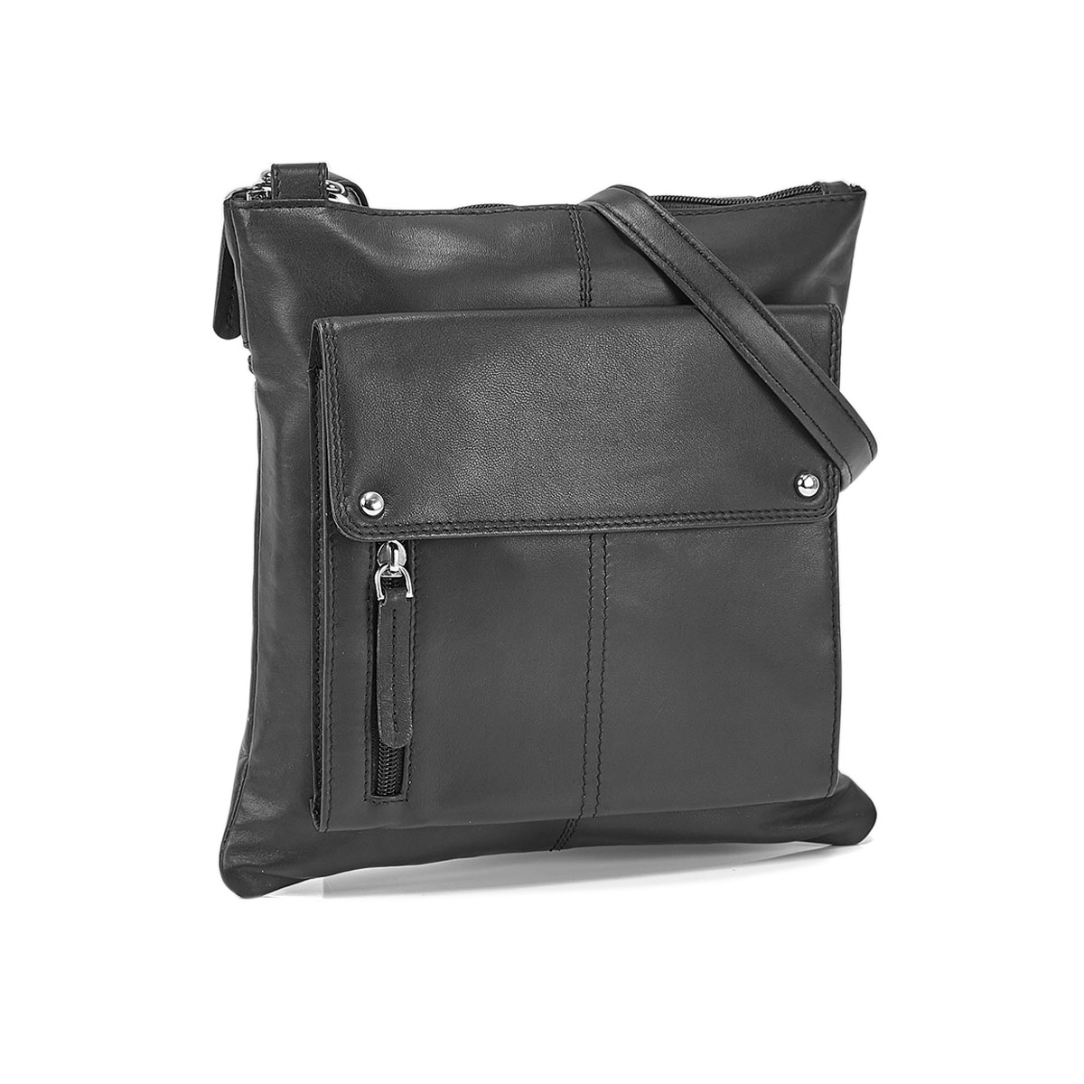 Lds blk sheep leather RFID crossbody bag