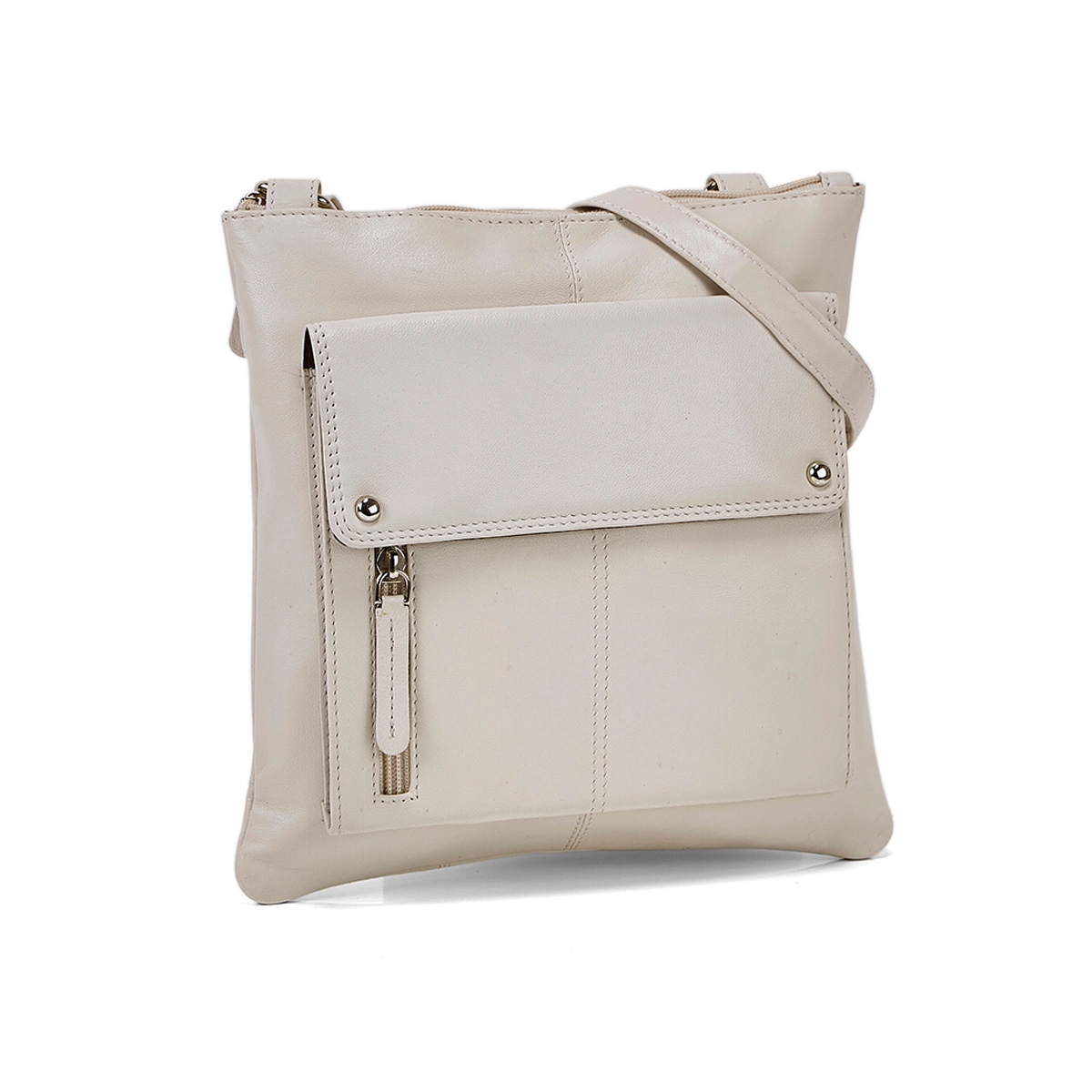 Lds cream sheep lthr RFID crossbody bag