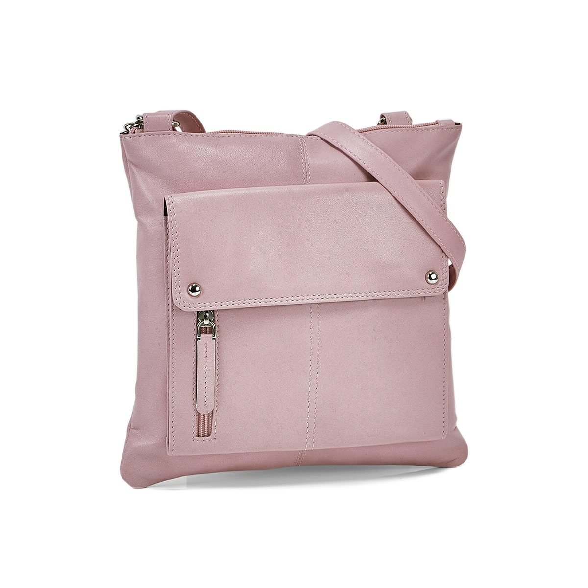 Lds pink sheep lthr RFID crossbody bag