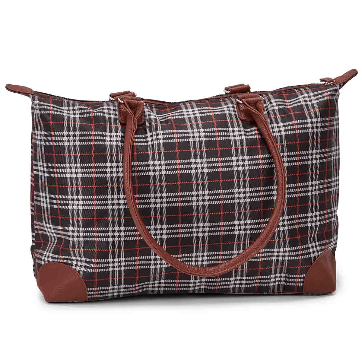 Lds black plaid large tote hand bag