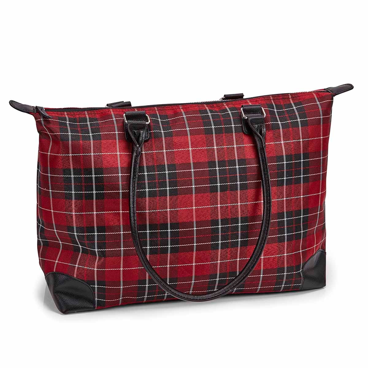 Women's red plaid large tote bag
