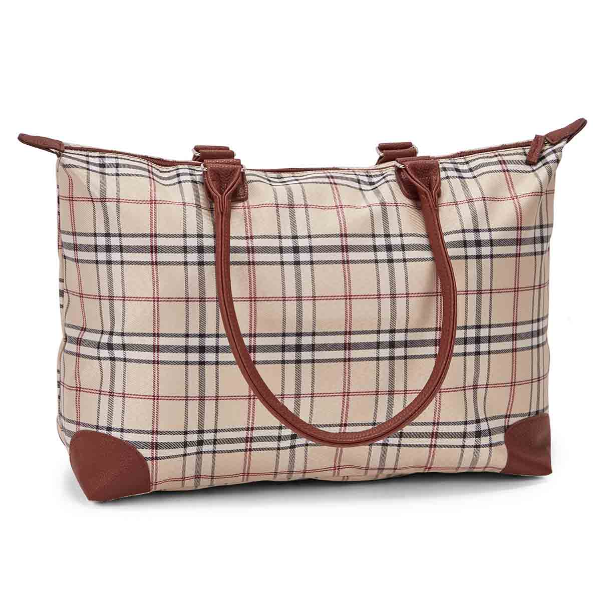 Women's sand PLAID large tote