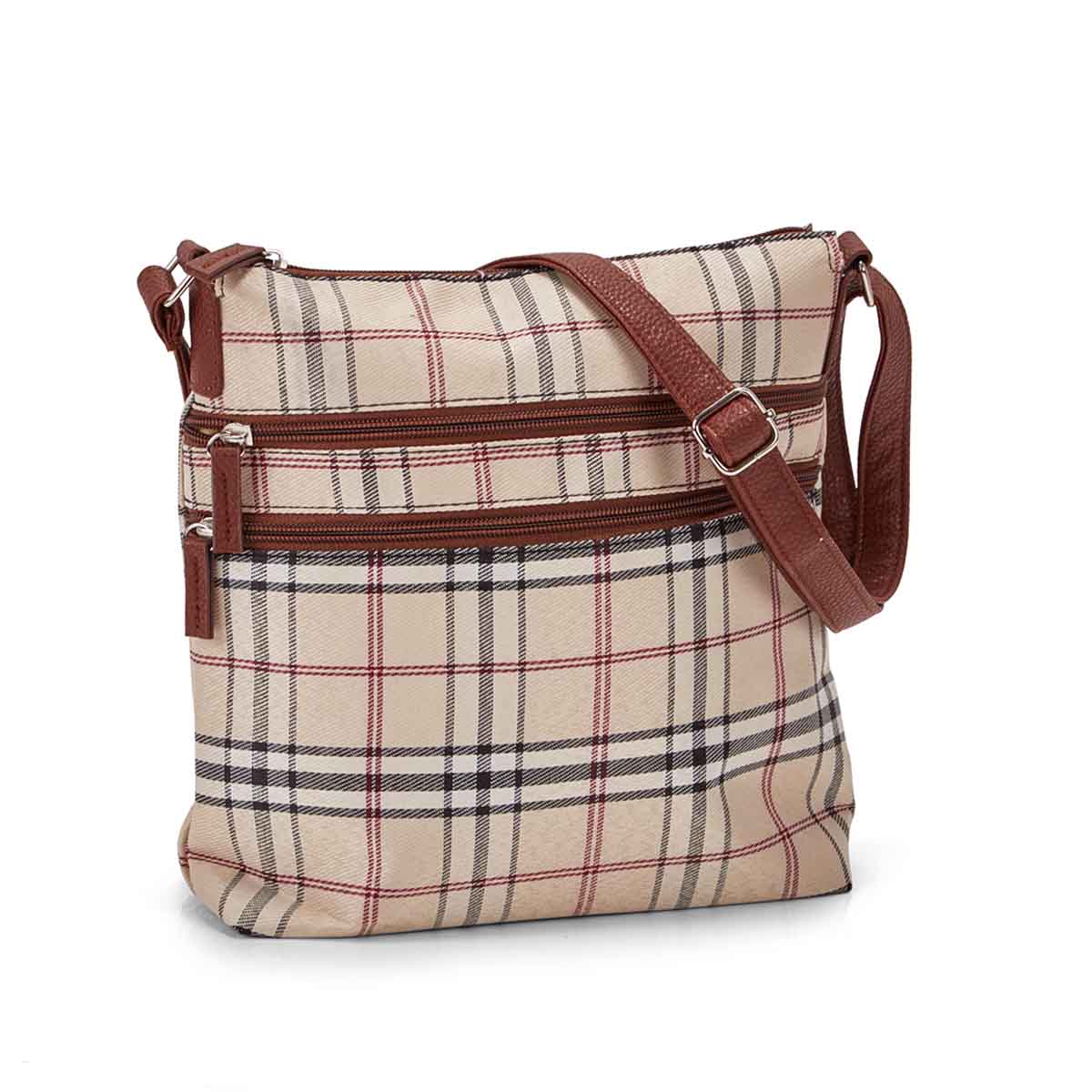 Women's sand PLAID cross body bag