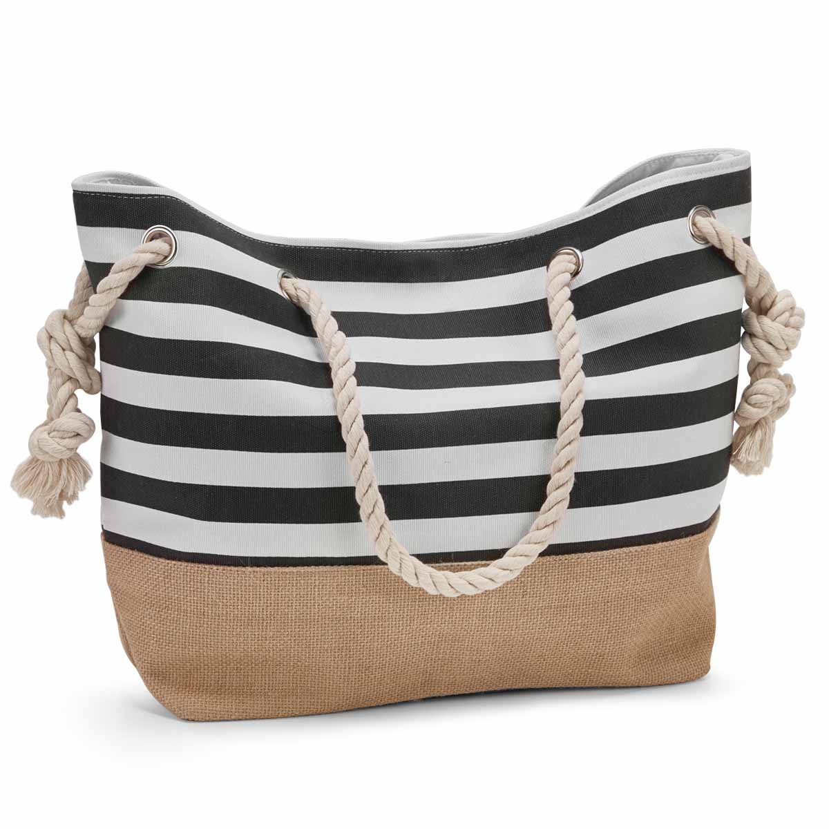 Women's black & white stripe canvas tote bag