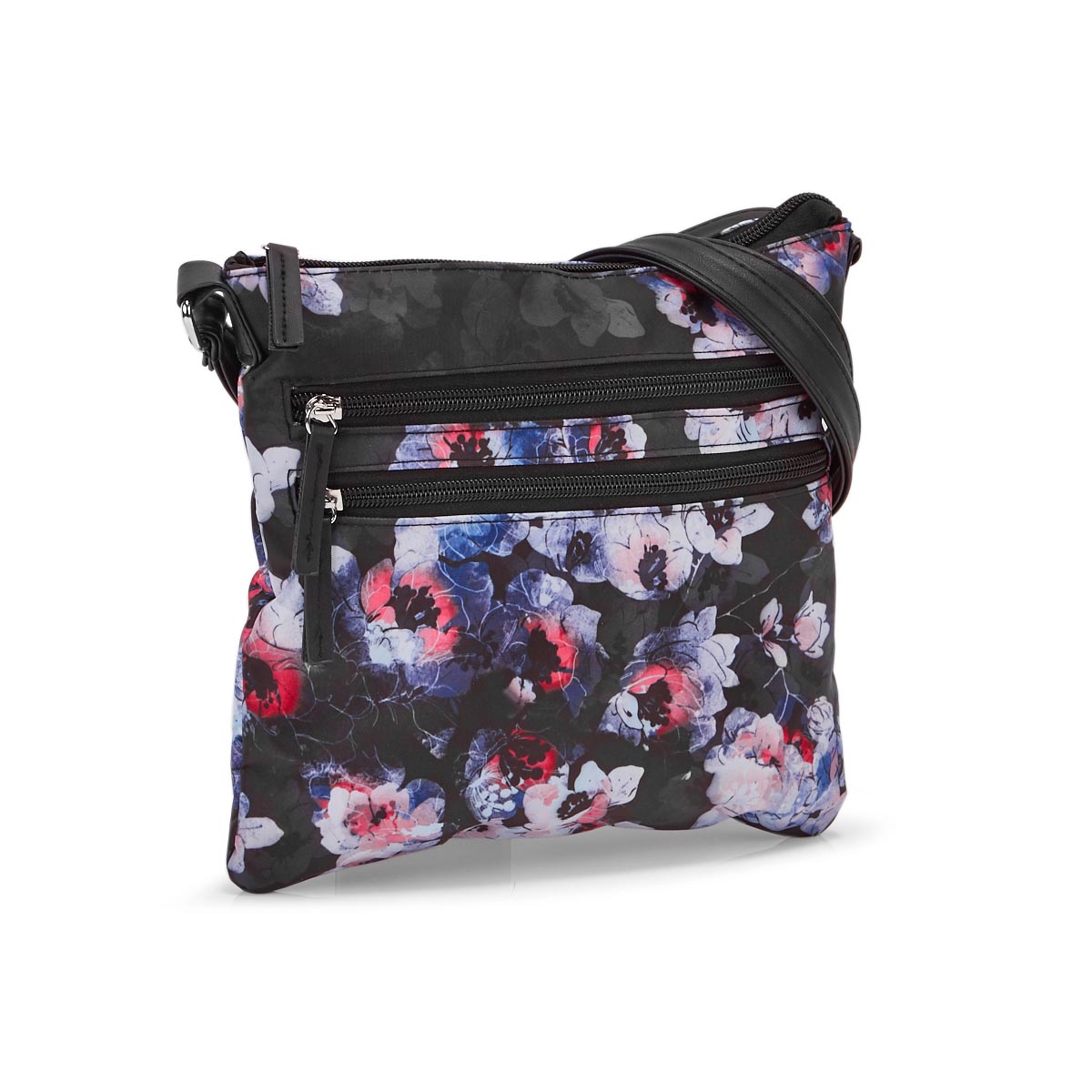 Lds black/multi flower cross body bag