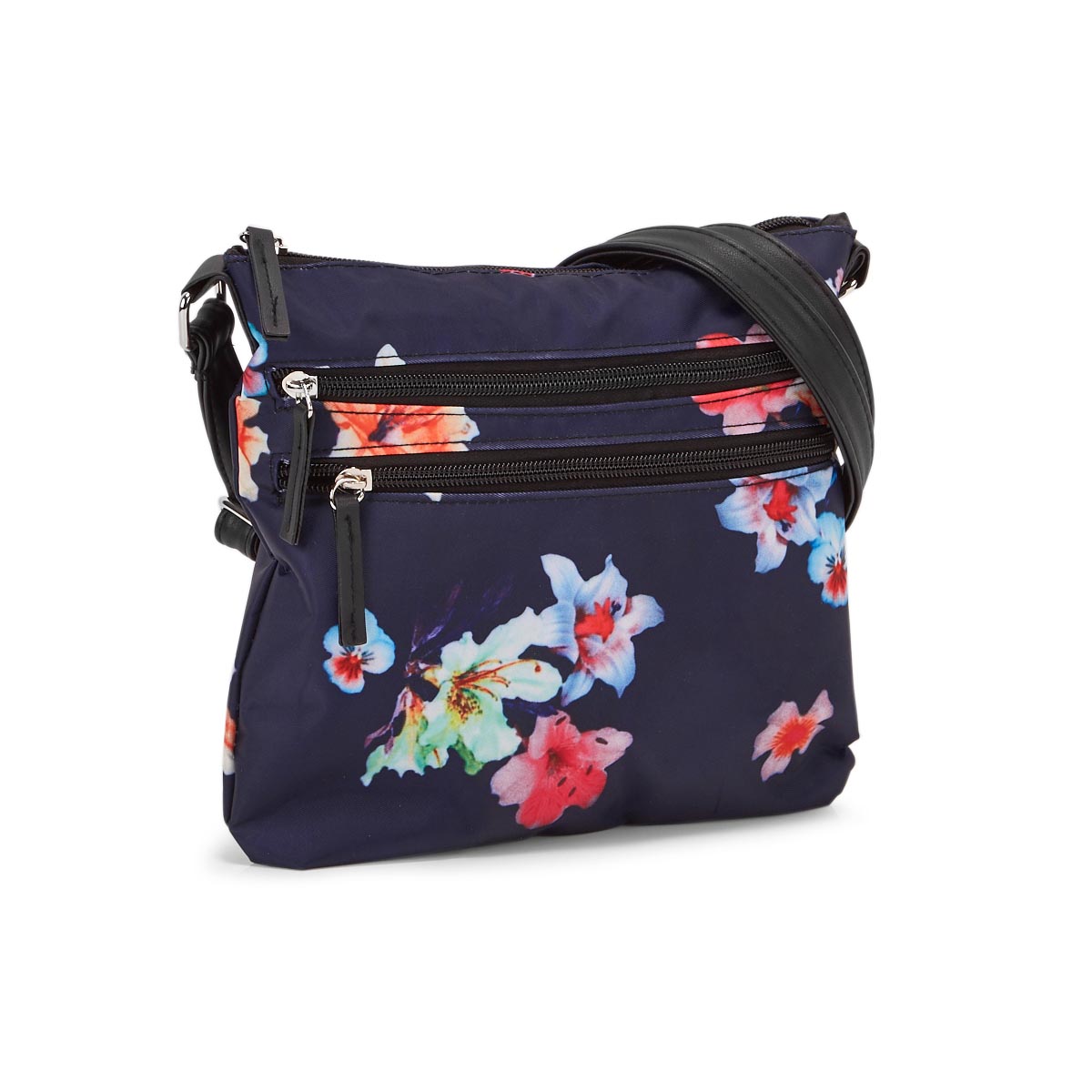Lds navy/multi flower cross body bag