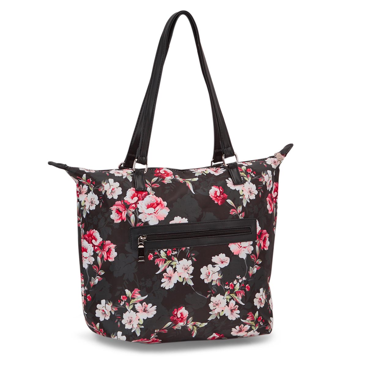 Lds black/pink flower tote hand bag