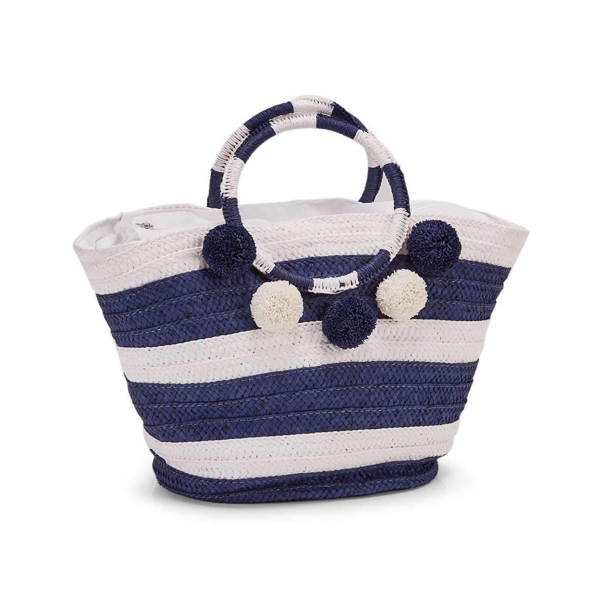 Lds navy/white straw tote hand bag
