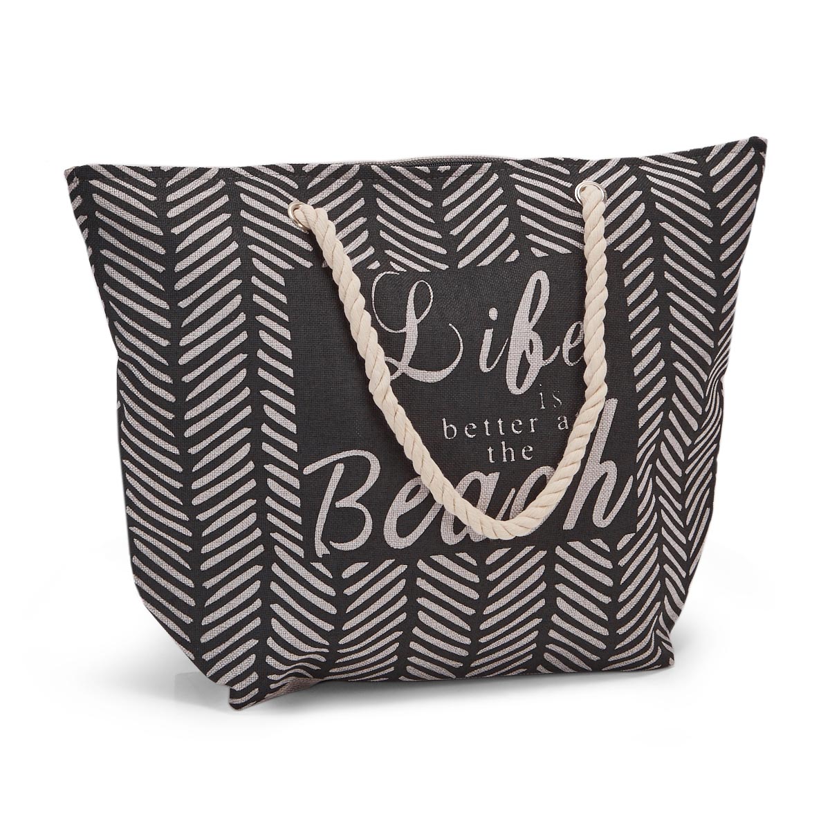 Lds blk/wht large quote tote hand bag