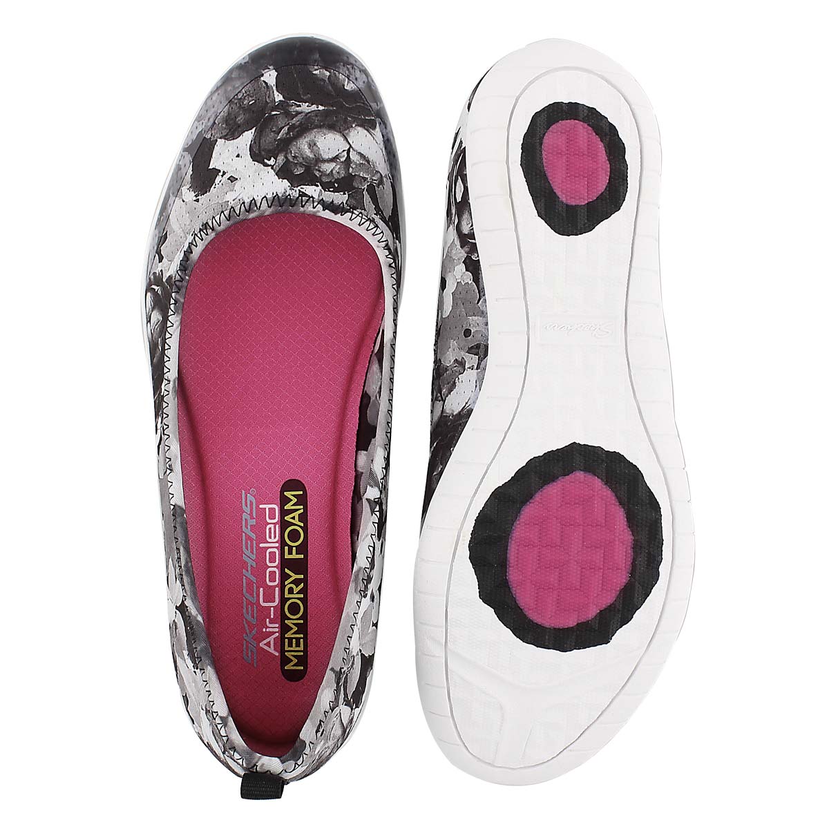 Lds Sweet Bouquet blk/wt ballerina flat