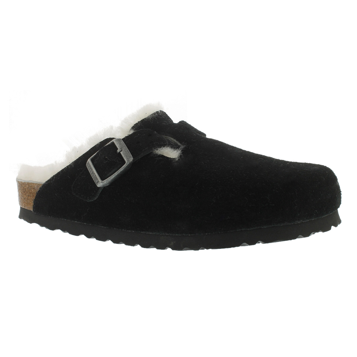 Birkenstock Women's BOSTON black suede shearling lined clogs 259641