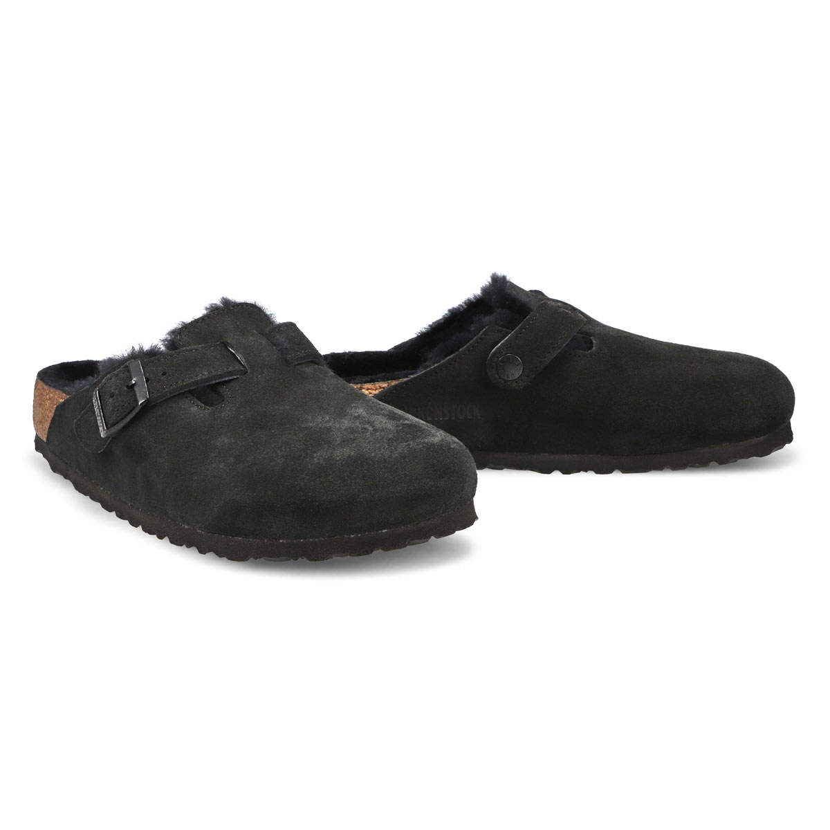 Womens Boston Shearling Suede Casual Clog - Black