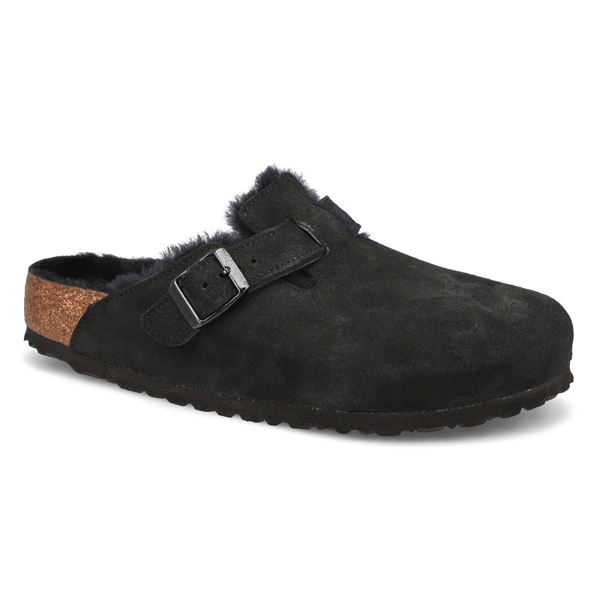 Womens Boston Shearling Suede Casual Clog - Black