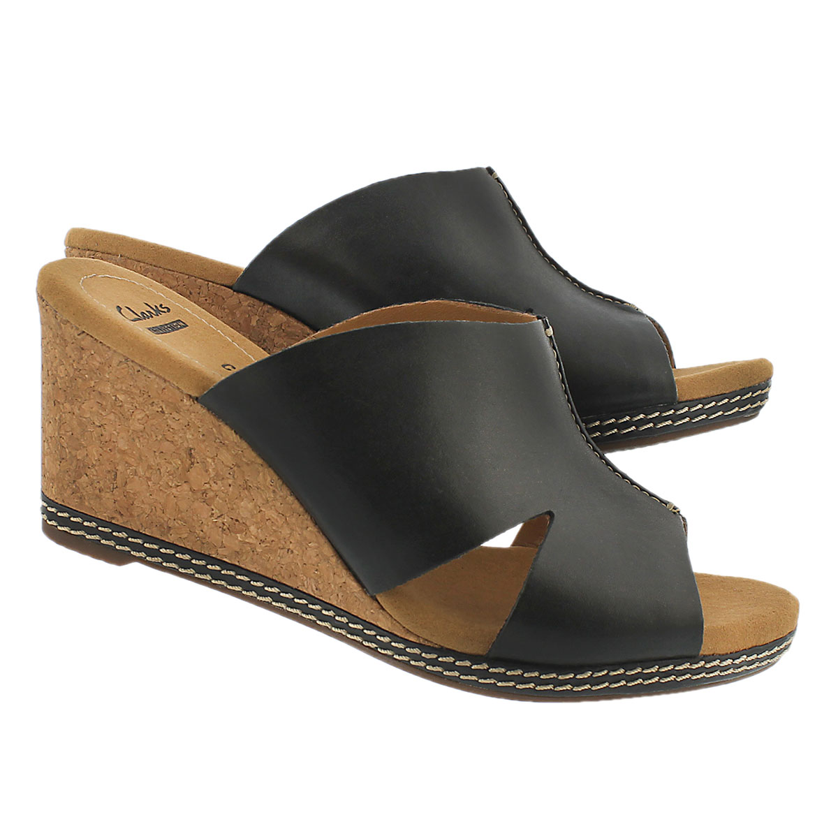 Lds Helio Island blk slide wedge sandal