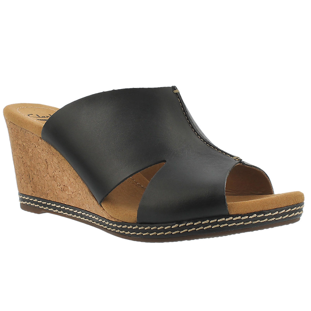 Lds Helio Island blk slide wedge sandal