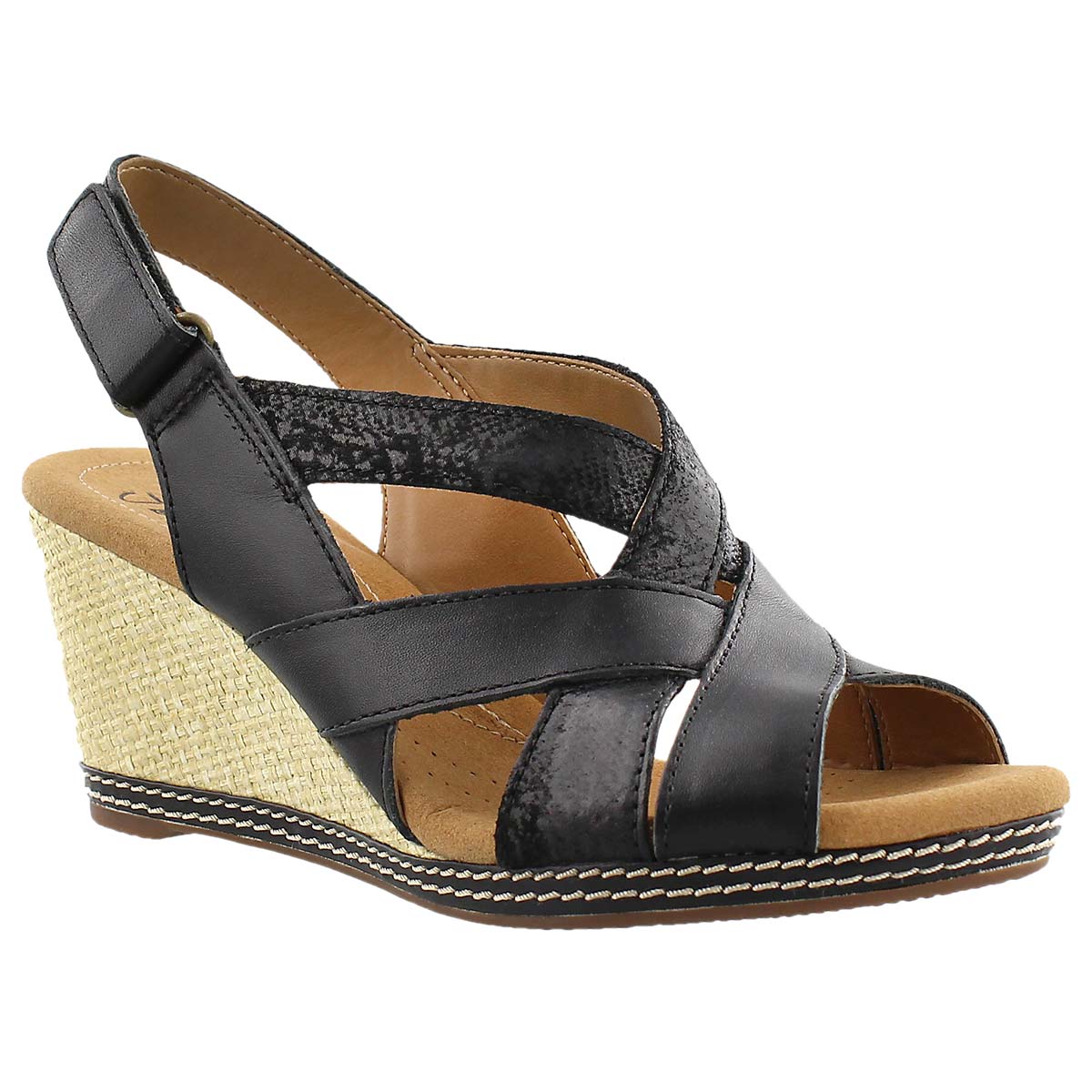 Lds Helio Coral black wedge sandal
