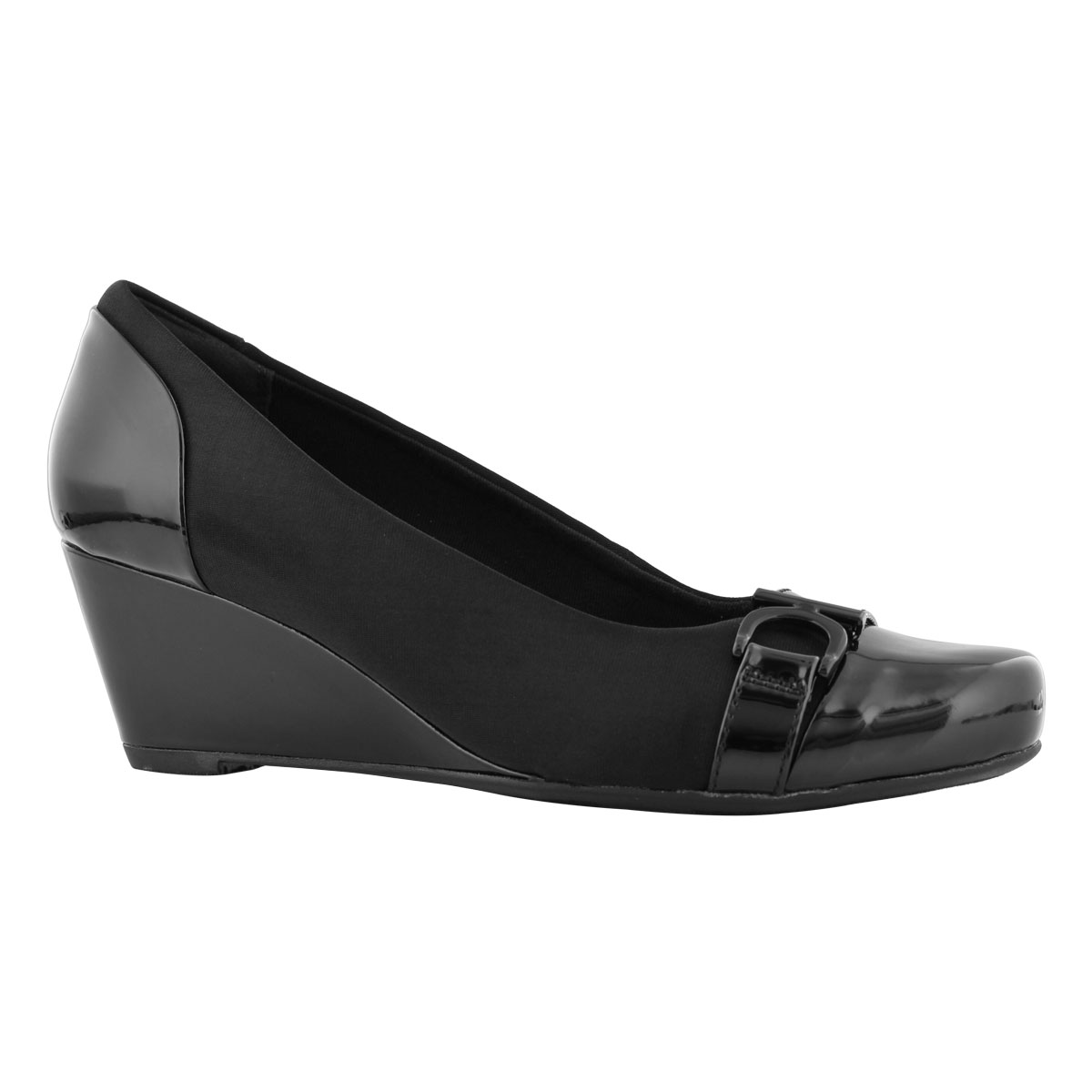 Lds Flores Poppy black dress wedge