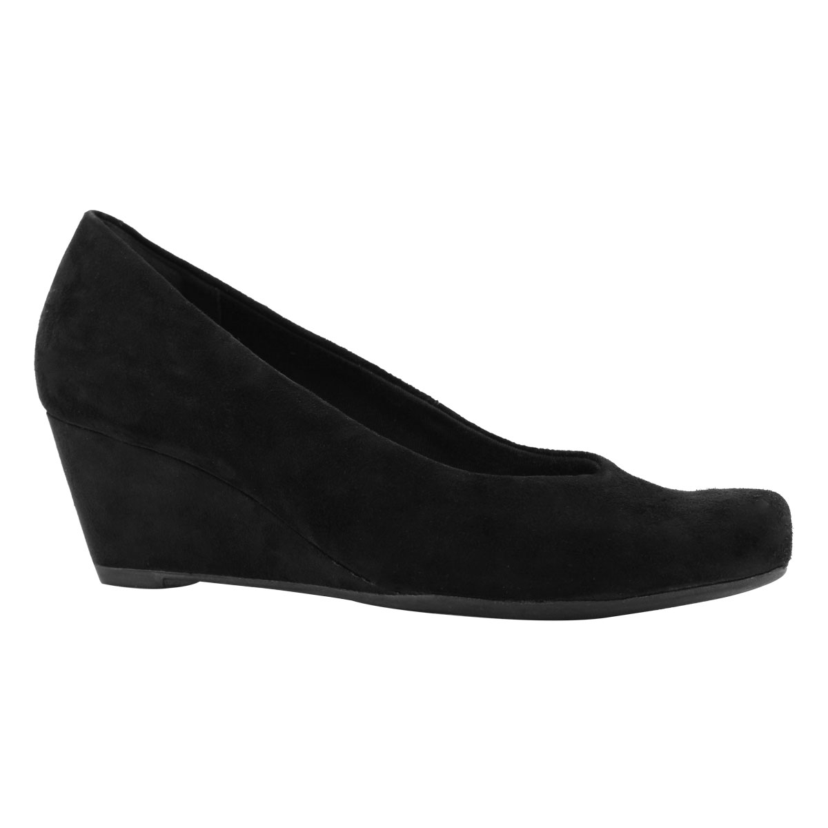 Lds Flores Tulip black suede dress wedge