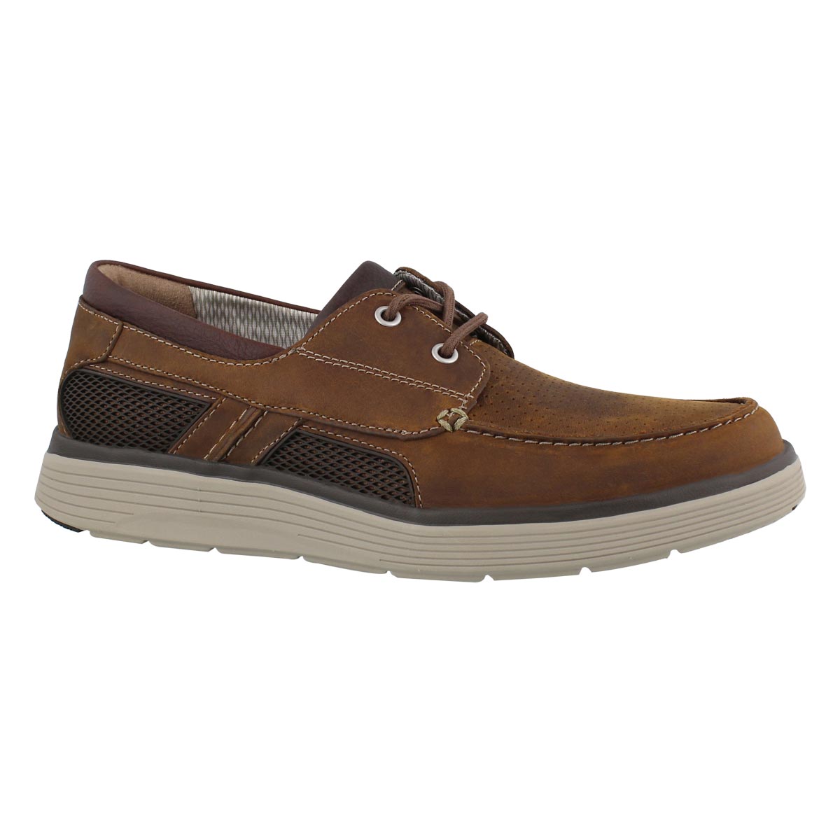 Men's UN ABODE STEP dark tan boat shoes