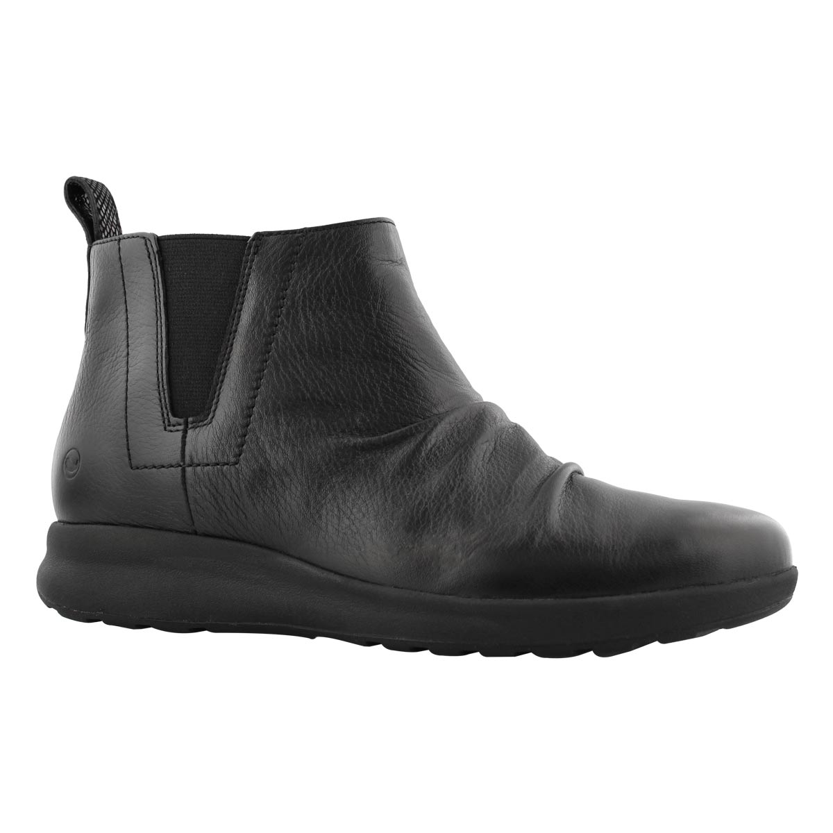 Lds Un Adorn Mid blk leather ankle boot