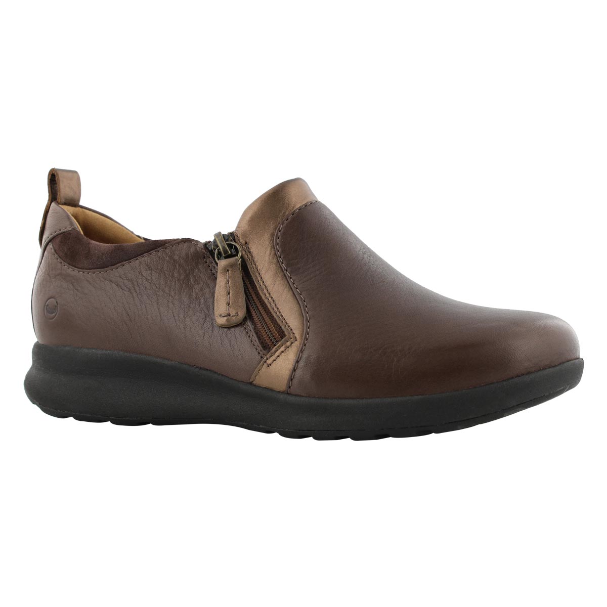 Lds Un Adorn Zip dark brown casual shoe