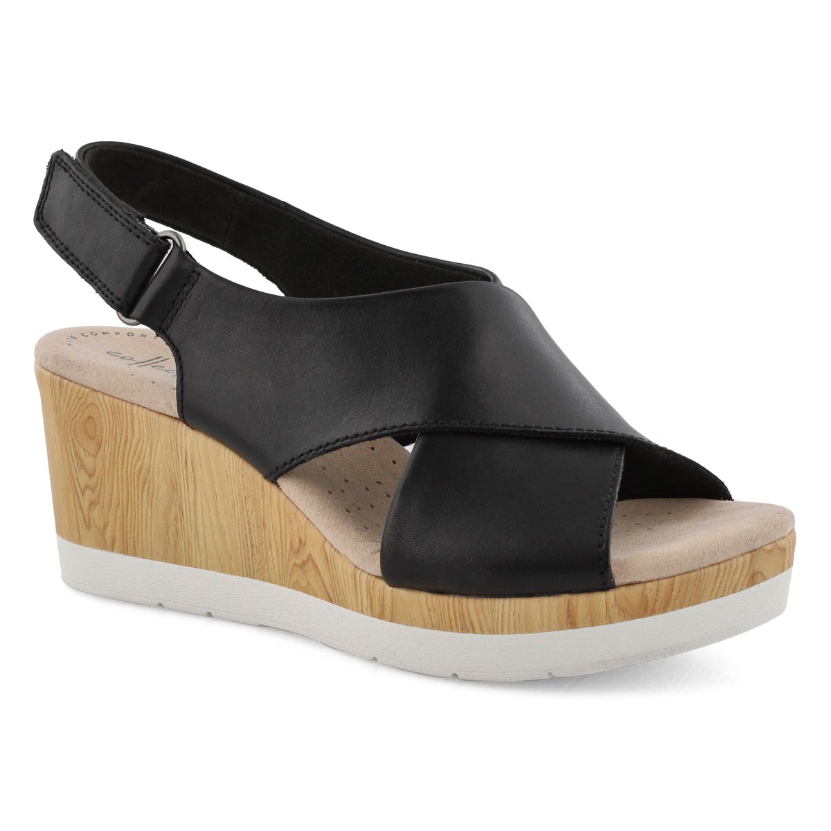 clarks ladies black wedge sandals