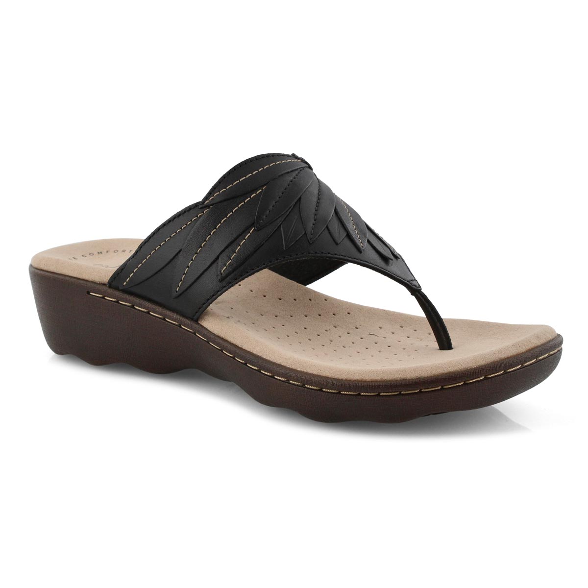 Clarks Women's PHEBE PEARL black wedge thong | SoftMoc.com