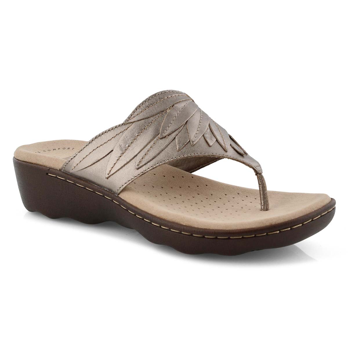Lds Phebe Pearl pewter wedge thong sndl