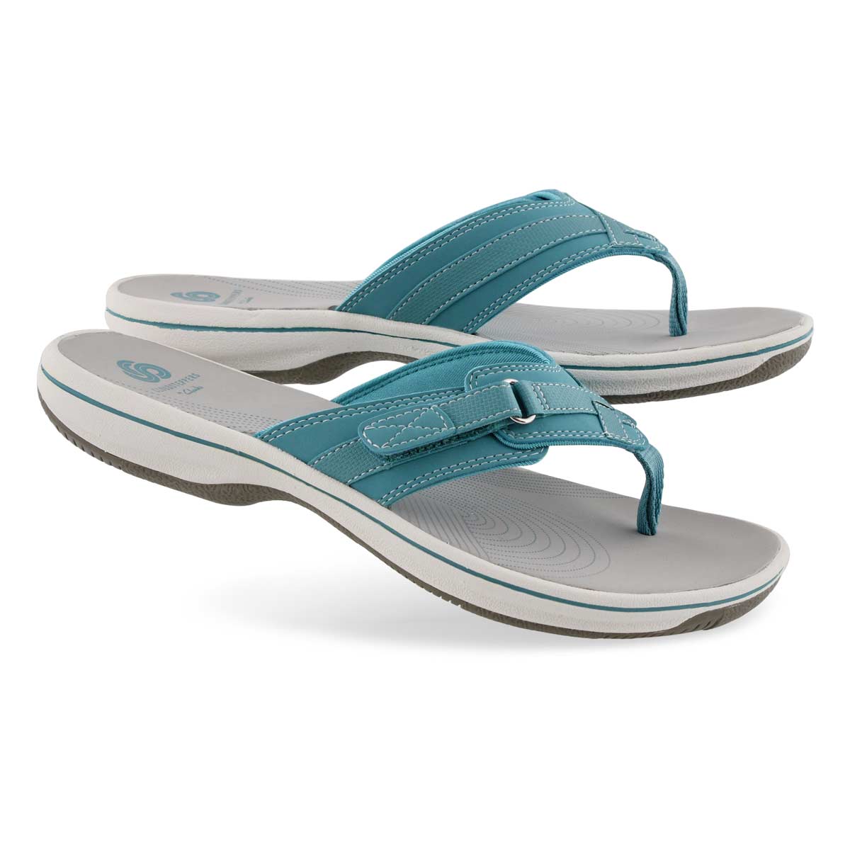 Clarks Women's BREEZE SEA aqua thong sandals | SoftMoc.com