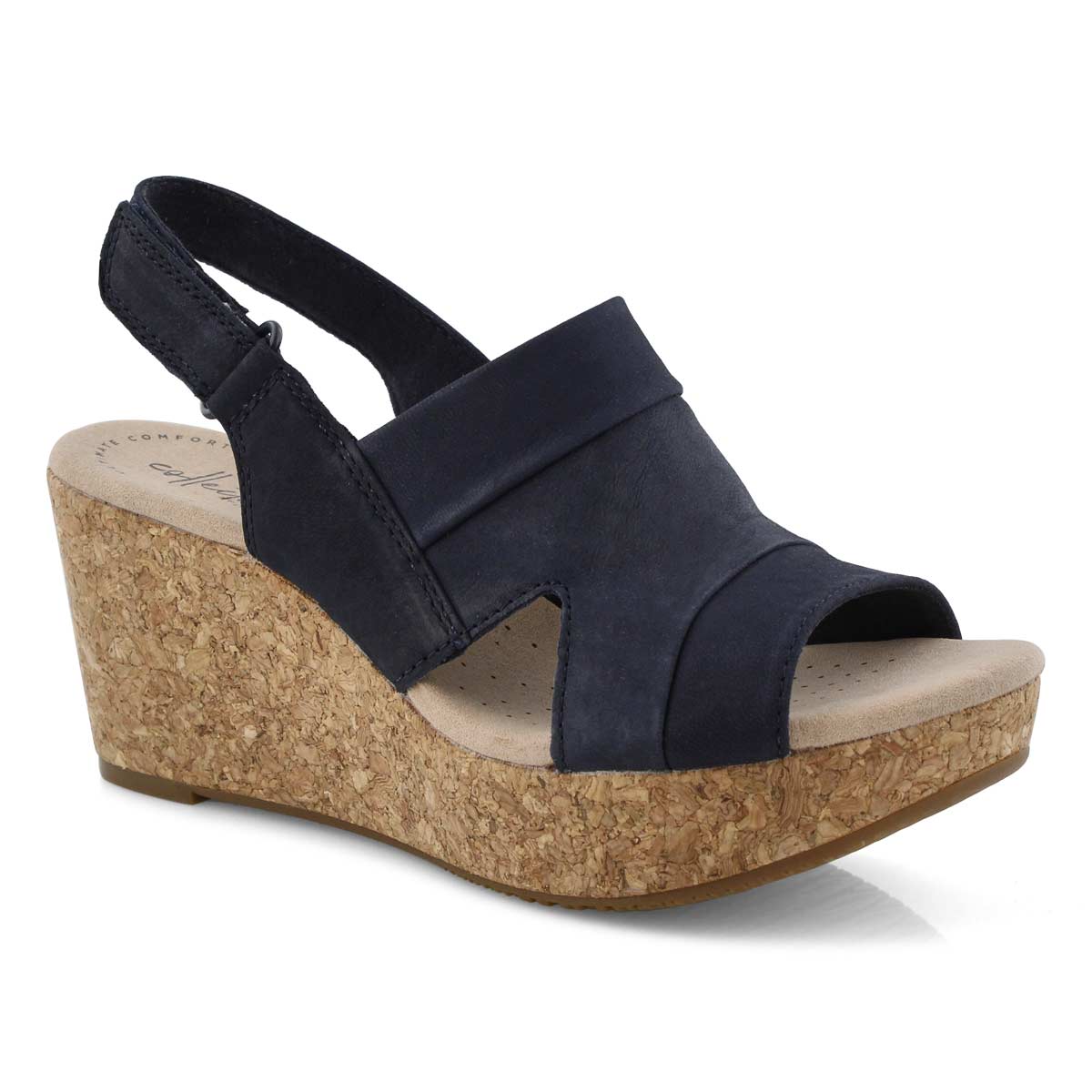 clarks navy wedge