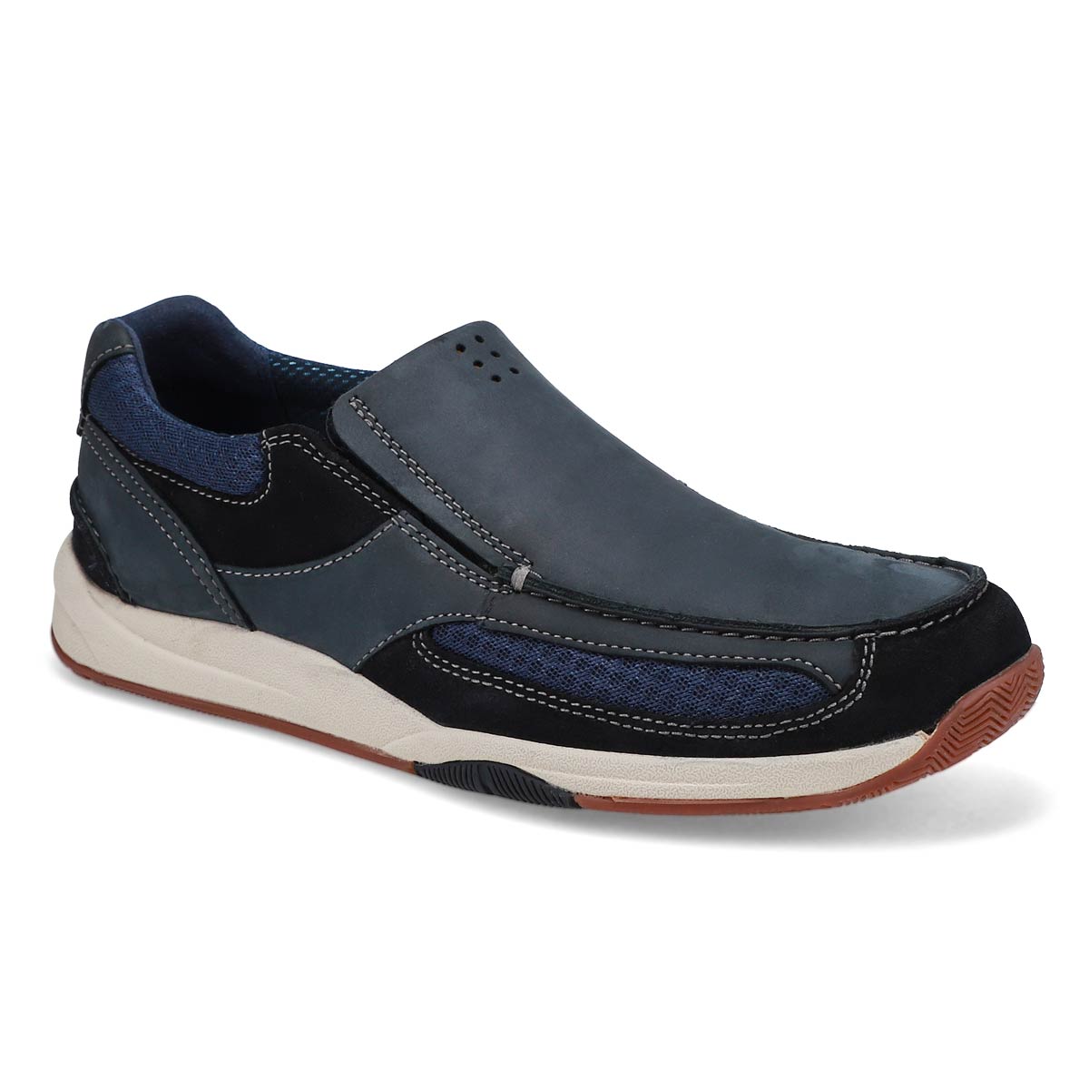 Clarks Men's LANGTON EASY navy casual loafers | SoftMoc.com