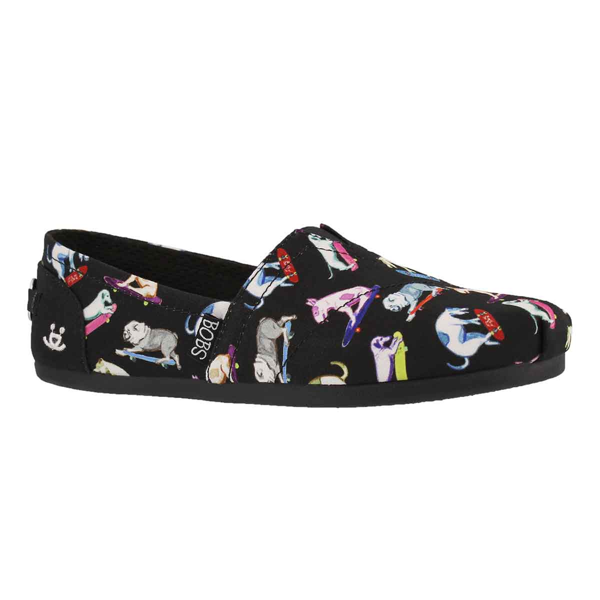 Lds Bobs Plush Wag Town blk mlt slip on