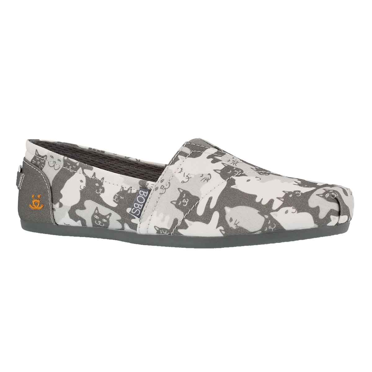 Lds Bobs Plush Cat-Mouflage gry slip on
