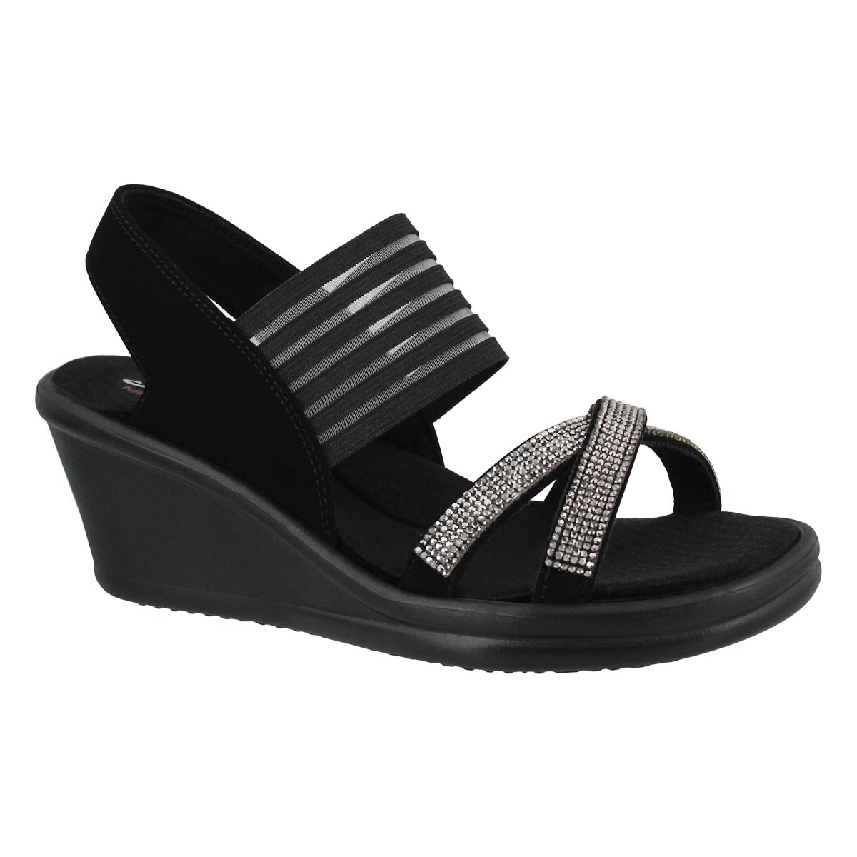 skechers black sandals with rhinestones