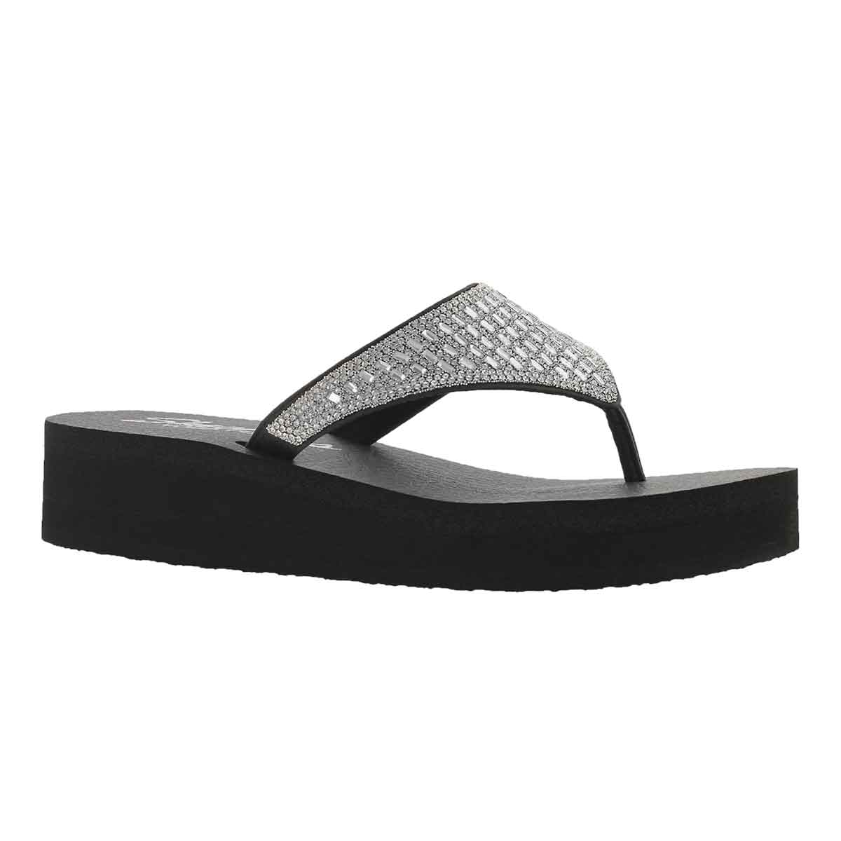 Women's VINYASA black/silver rhinestone flip flops