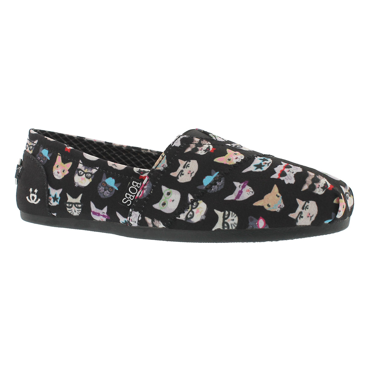 Lds Bobs Plush Kitty Smarts blk slip on