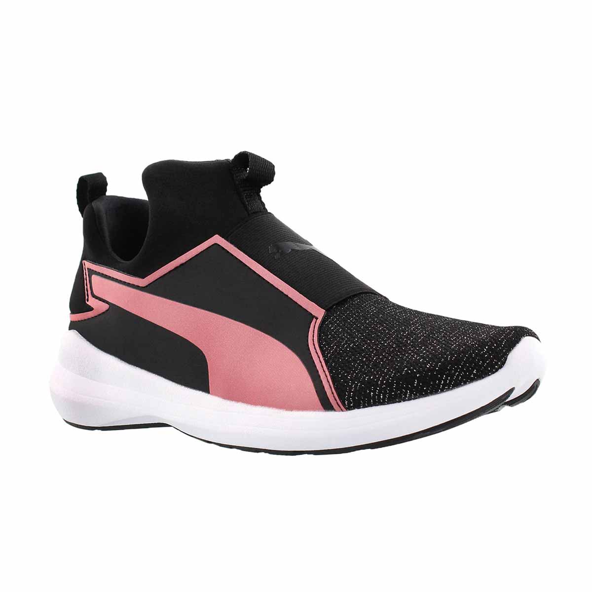 Girls' REBEL MID GLEAM JR black/pink slip sneakers