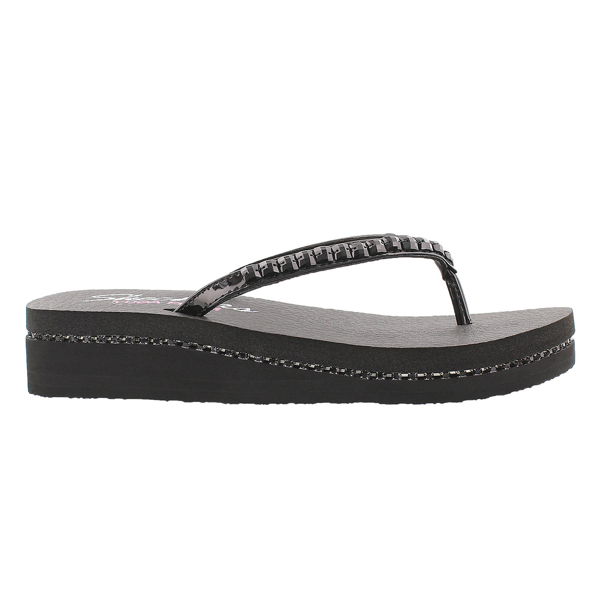 Lds Vinyasa blk patent wedge flip flop