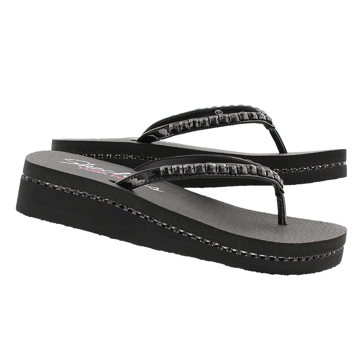 Lds Vinyasa blk patent wedge flip flop