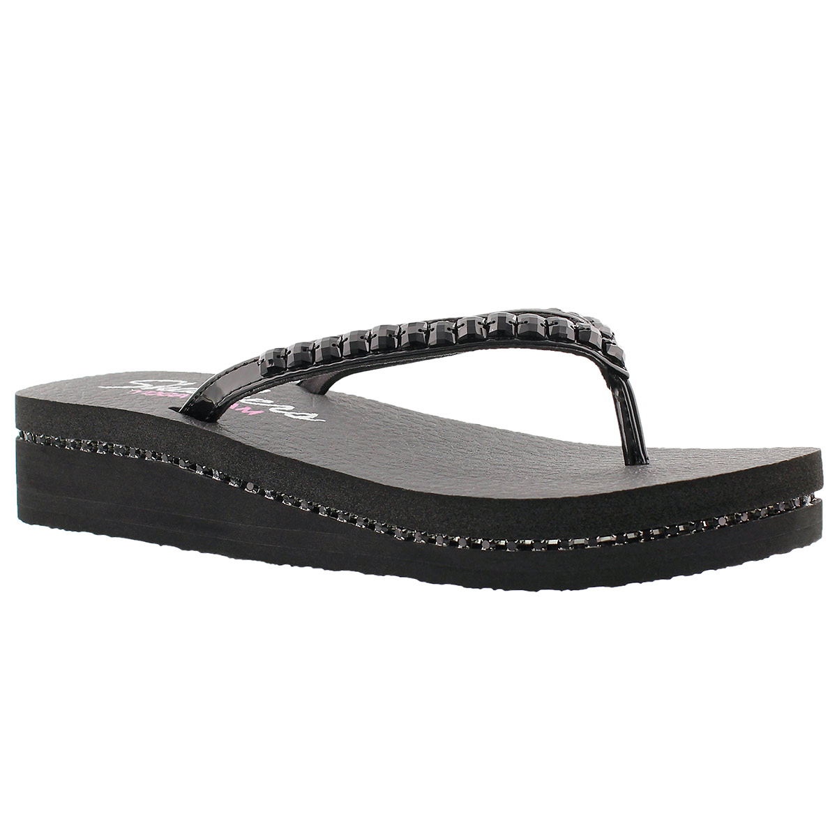 Lds Vinyasa blk patent wedge flip flop