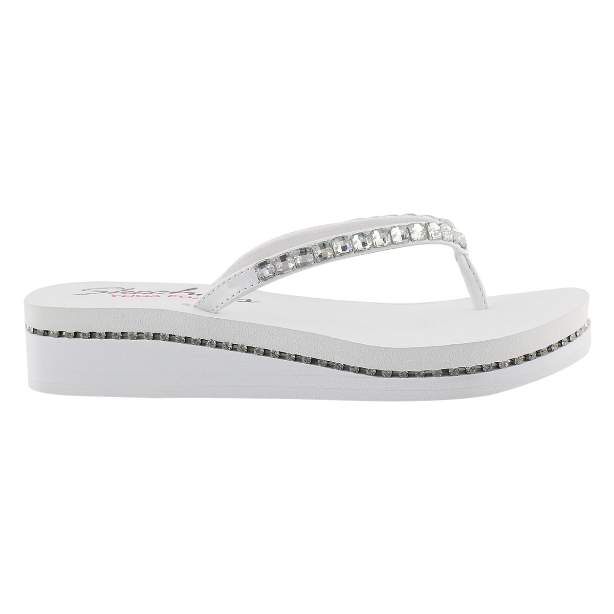 Lds Vinyasa wht pat/slvr wedge flip flop