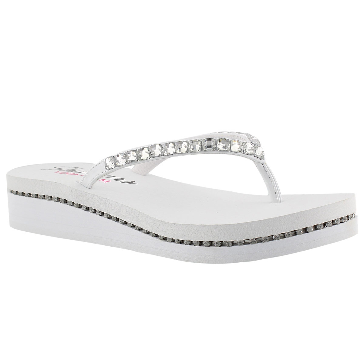 Lds Vinyasa wht pat/slvr wedge flip flop