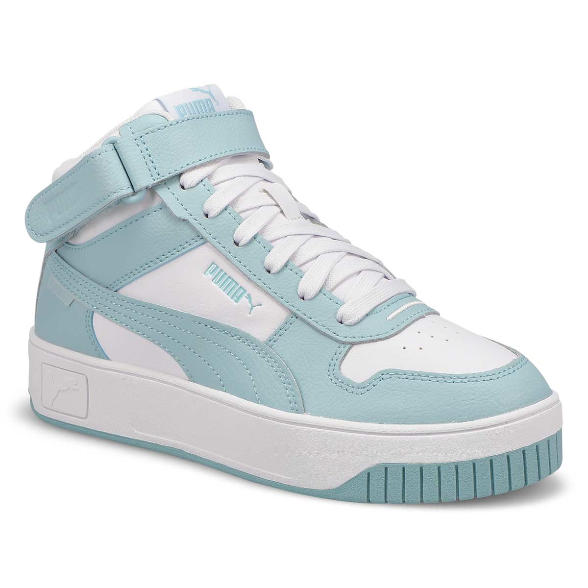 Womens Carina Street Mid Lace Up Sneaker- White/Turquoise