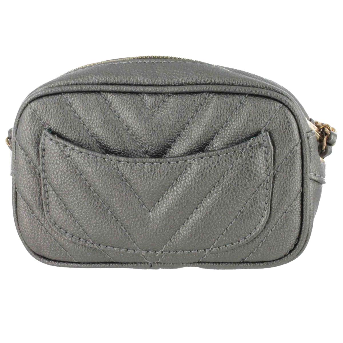 Lds pewter quilted mini cross body bag
