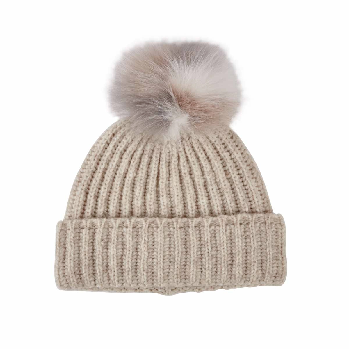 Tuque Multi Fur Pom, ivoire, femme