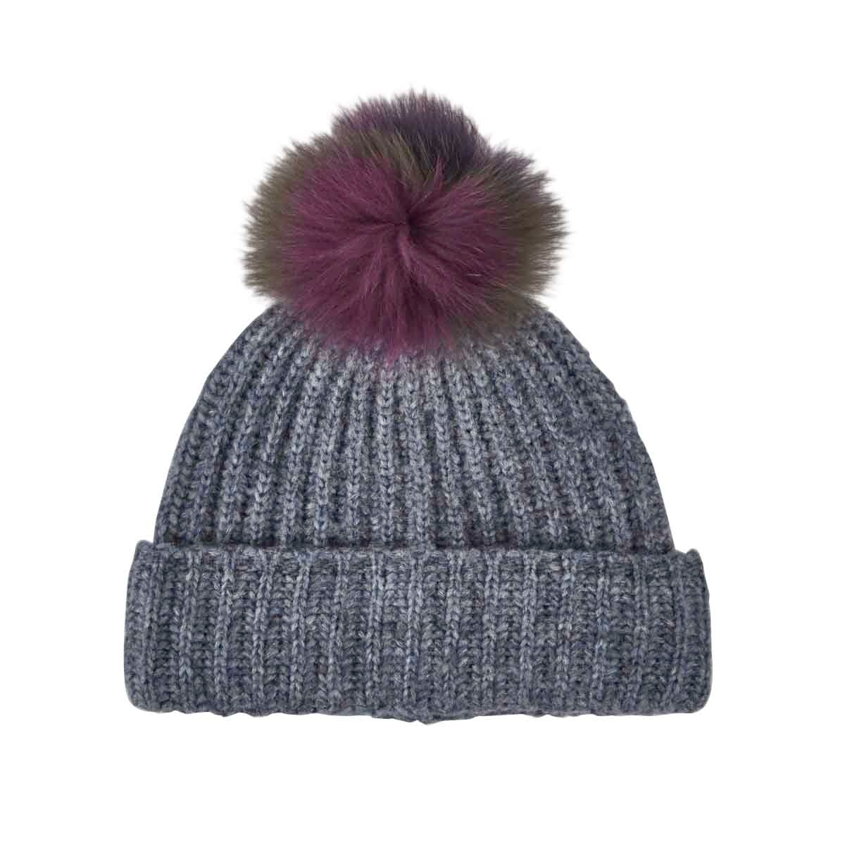 Tuque Multi Fur Pom, denim, femme